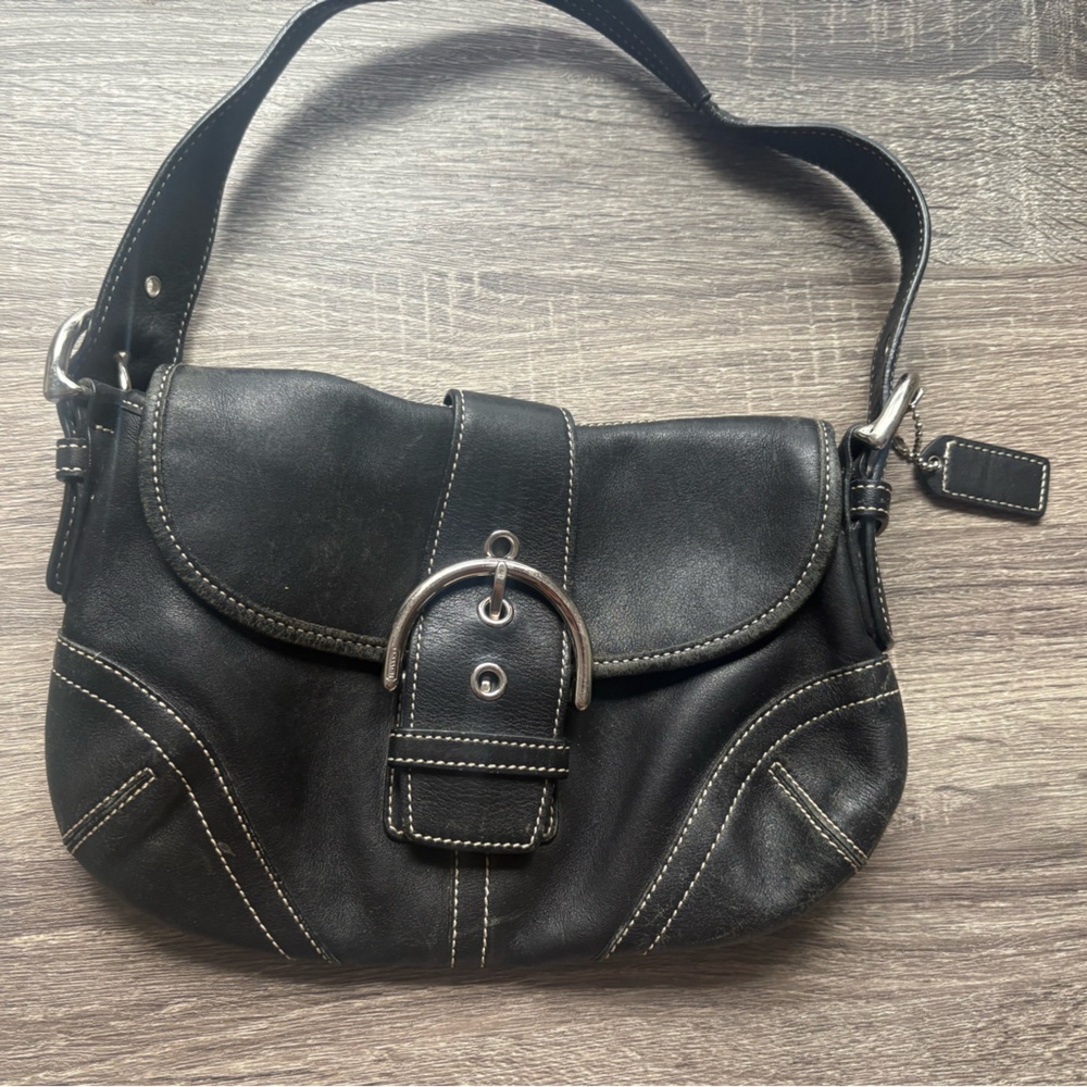 Coach Black Leather Soho Hobo Buckle Flap Shoulder Purse Style 9247 vintage